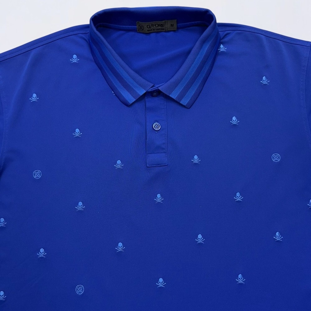 G/FORE Polo Shirt Men's Medium Blue Skull & Tees Tech Performance Golf *Logo* - Picture 3 of 9